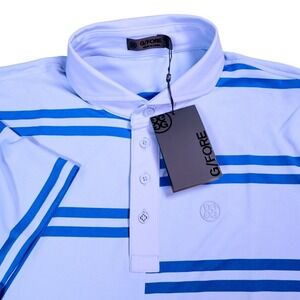 G/FORE Striped Performance Polo Light Blue Short Sleeve Mens Large NEW‎